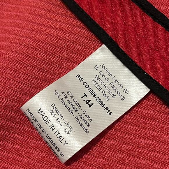 Lanvin Paris Red Ribbed Button Closure Pea Coat NWT - Picture 5 of 10